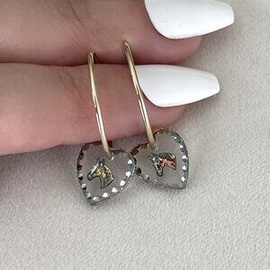 Solid 14K Yellow Gold Hoop Earrings Vintage 90s Y2K AB Horse Intaglio Hoops